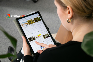 woman on ipad taking a poll